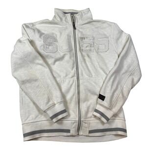 Sean John Full Zip Sweatshirt Mens Large White Y2K Hip Hop SJ Logo Striped Trim